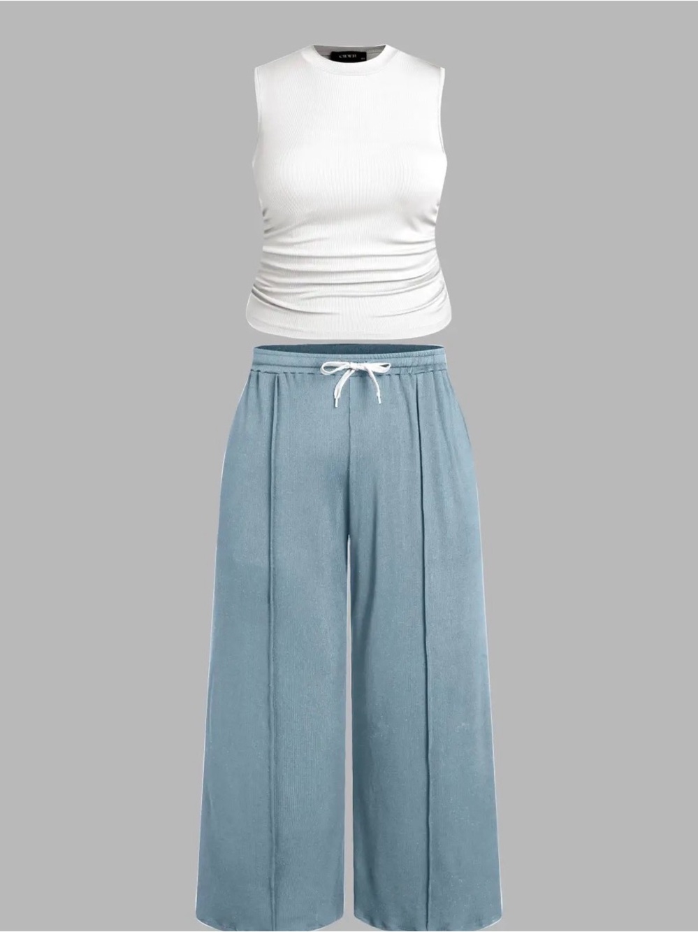RUCHED TANK TOP & ELASTIC WAIST KNOTTED TROUSERS SET CURVE & PLUS